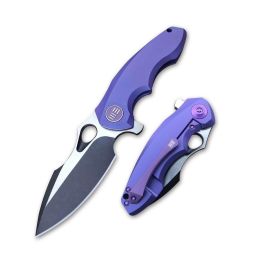 WE Knife Folder Blue Handle Black 3 White Blade 7 Length