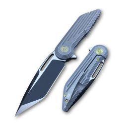 WE Knife Folder Gray Ti Handle Black 3.2 Blade 7.5 Length