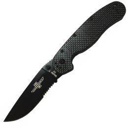 Ontario RAT1 Folder 3.625 in Black Combo Blade Carbon Fiber