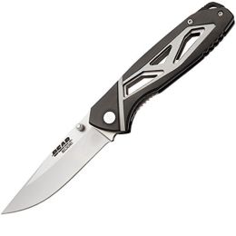 Bear Edge Blk and Silver Alum Sideliner Knife 3-3-8in Blade