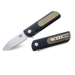 Bestech Pebble Folder 3.0 in Plain Black-Beige G-10 Handle