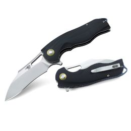 Bestech Rhino Folder 3.625 in Satin Plain Black G-10 Handle