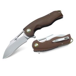 Bestech Rhino Folder 3.625 in Satin Plain Beige G-10 Handle