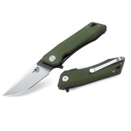 Bestech Thorn Folder 4.3 in Satin Plain Green G-10 Handle