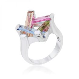 Myra Ring 10ct Multicolor Cz Rhodium Cocktail Ring (size: 09) R08458R-V01-09