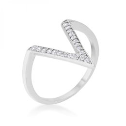 Michelle 0.2ct Cz Rhodium Delicate V-shape Ring (size: 07) R08464R-C01-07