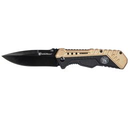 S&W 1084302 Assisted 3.375 in Black Blade Black-Tan Polymer